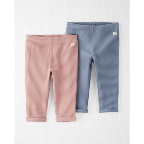 Carters Dusty Rose, Muted Blue Baby 2-Pack Organic Cotton Ribbed Leggings