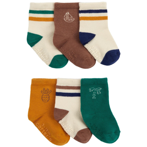 Carters Green/Brown Baby 6-Pack Striped Booties
