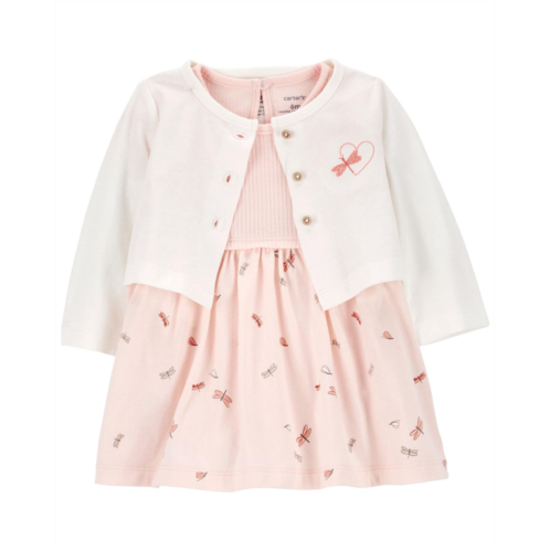 Carters Pink Baby 2-Piece Bodysuit Dress & Cardigan Set