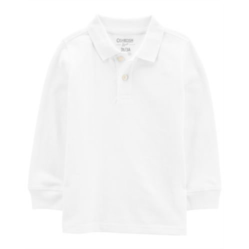 Oshkoshbgosh White Toddler White Long-Sleeve Pique Polo Shirt | oshkosh.com