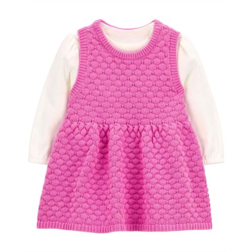 Carters Pink/White Baby 2-Piece Bodysuit & Sweater Knit Dress Set