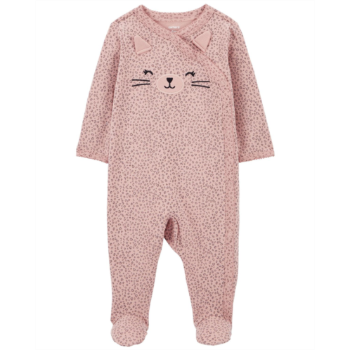 Oshkoshbgosh Pink Baby Cat Side-Snap Sleep & Play Pajamas | oshkosh.com