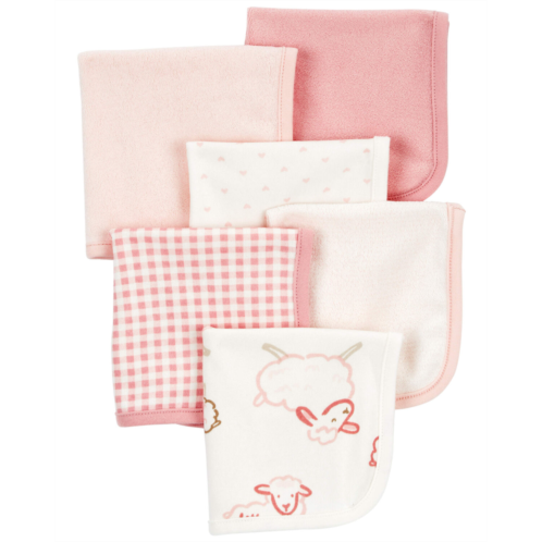 Carters Pink/Ivory Baby 6-Pack Wash Cloths