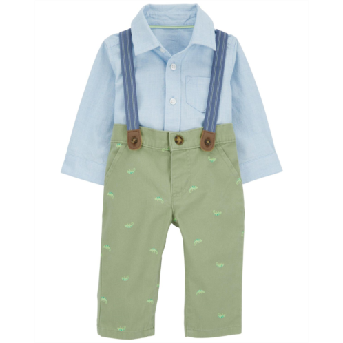 Carters Blue Baby 2-Piece Button-Front Bodysuit and Suspenders Pants Set