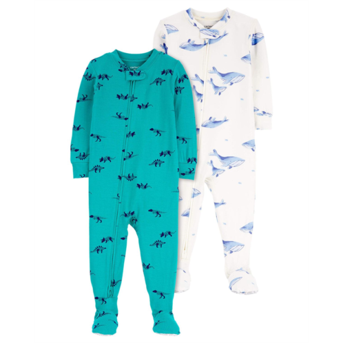 Carters Teal/White Baby 2-Pack PurelySoft 1-Piece Footie Pajamas