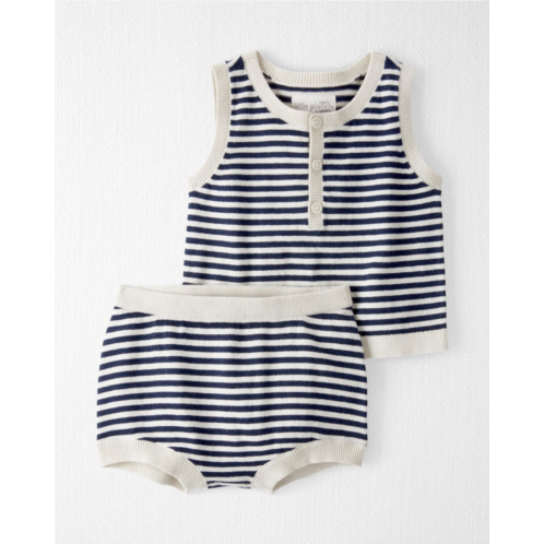 Carters Blue Baby Striped Organic Cotton Fine Sweater Knit Set