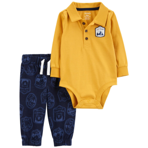 Carters Yellow/Navy Baby 2-Piece Polo Bodysuit & Pants Set