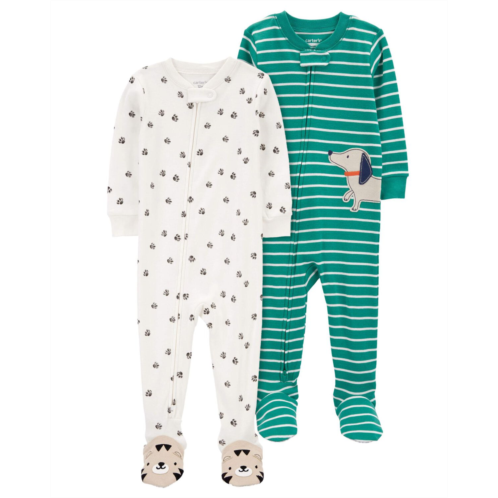 Carters Green/Ivory Toddler 2-Pack 100% Snug Fit Cotton 1-Piece Footie Pajamas
