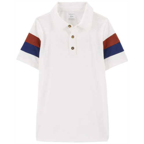 Carters White Kid Striped Polo Shirt