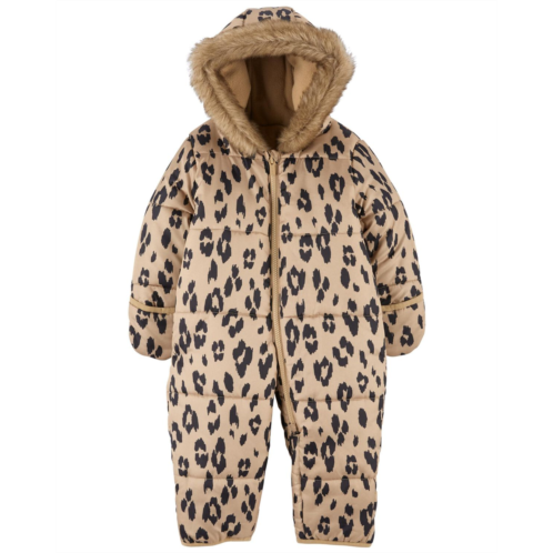 Carters Tan Baby Quilted Leopard Print Snowsuit