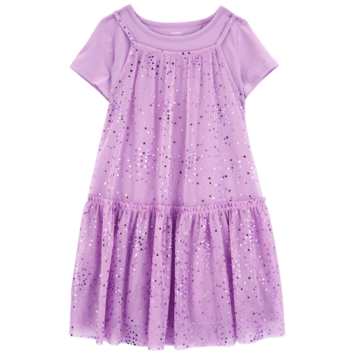 Carters Purple Kid Sparkly Star Tulle Shirt Dress