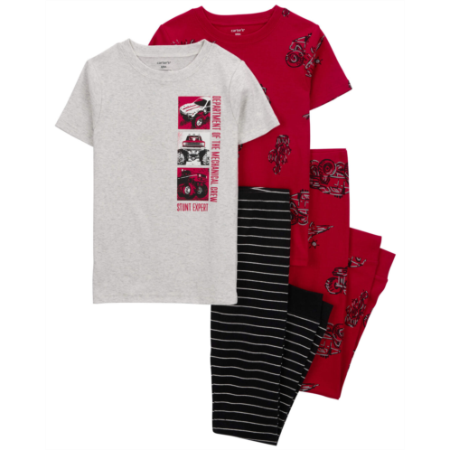 Carters Red Kid 4-Piece Monster Truck Cotton Blend Pajamas