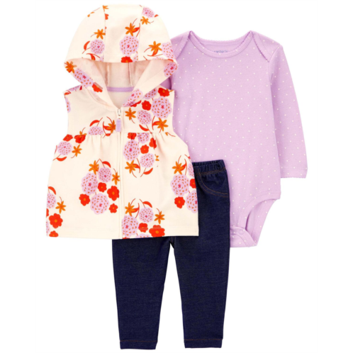 Carters Purple/White/Navy Baby 3-Piece Floral Little Vest Set