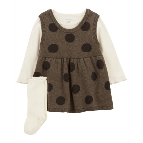 Carters Brown Baby 3-Piece Dress and Socks Set