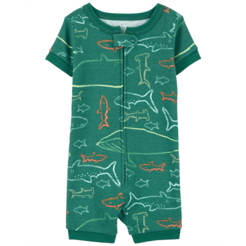 Carters Green Toddler 1-Piece Shark 100% Snug Fit Cotton Romper Pajamas