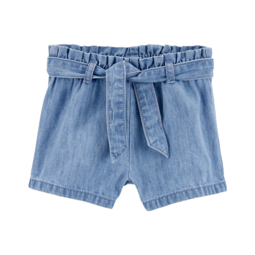 Carters Blue Baby Paperbag Belted Chambray Shorts