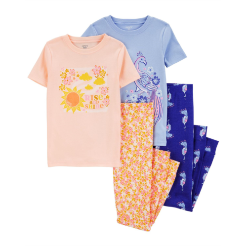 Carters Blue/Peach Kid 4-Piece 100% Snug Fit Cotton Pajamas