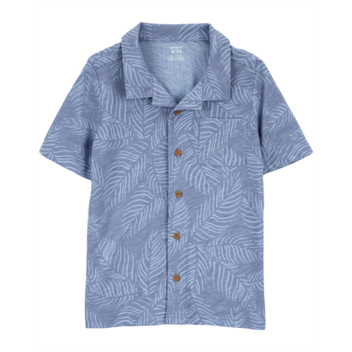 Carters Blue Kid Palm Tree Button-Front Shirt