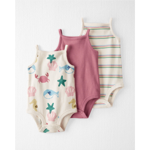 Oshkoshbgosh Sand & Sea Print, Dark Blush, Striped Baby 3-Pack Organic Cotton Tank Bodysuits | oshkosh.com