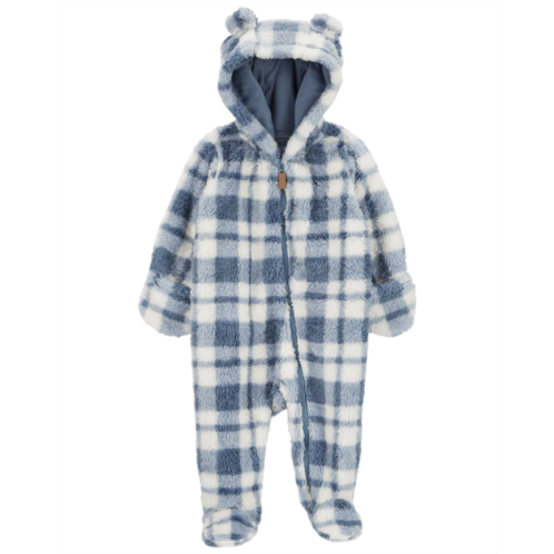 Carters Ivory/Blue Baby Plaid Sherpa Jumpsuit