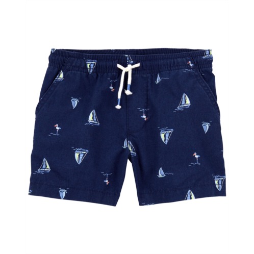 Carters Navy Toddler Sailboat Pull-On Linen Shorts