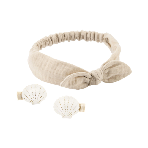 Carters Beige/White Baby 3-Pack Hair Accessories