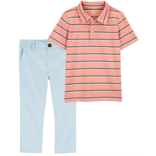 Carters Multi Toddler 2-Piece Striped Jersey Polo & Flat-Front Pants Set