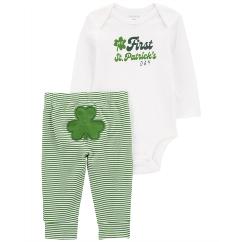 Carters White/Green Baby 2-Piece First St. Patricks Day Bodysuit Pant Set