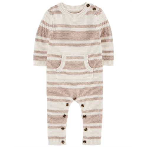 Carters Brown/Ivory Baby Striped Sweater Knit Jumpsuit