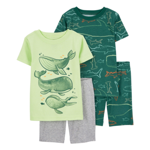 Carters Green/Heather Toddler 4-Piece Whale Cotton Blend PJs