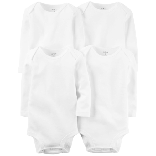Carters White Baby 4-Pack Long-Sleeve Bodysuits