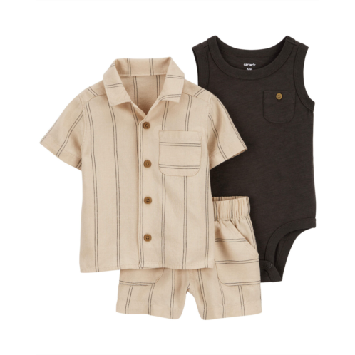 Carters Tan/Black Baby 3-Piece Outfit Set Made With LENZING ECOVERO