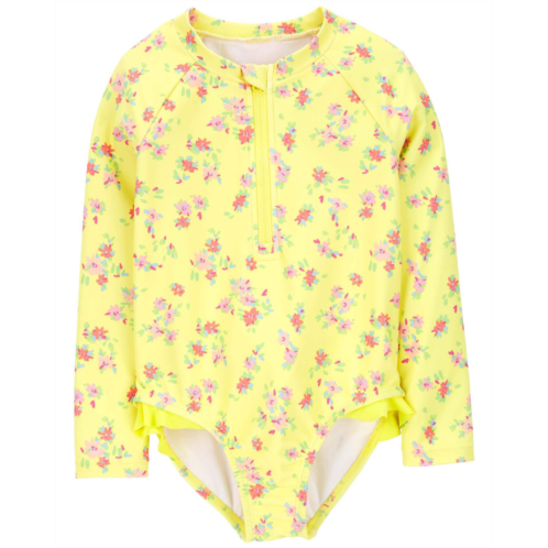 Carters Yellow Toddler Floral Print 1-Piece Rashguard Swimsuit