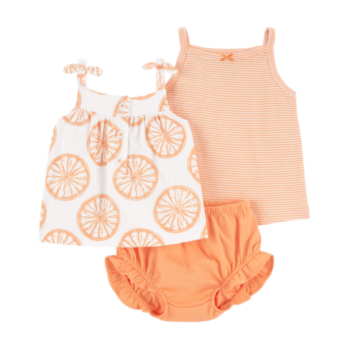 Carters Orange/White Baby 3-Piece Orange Slice Little Short Set