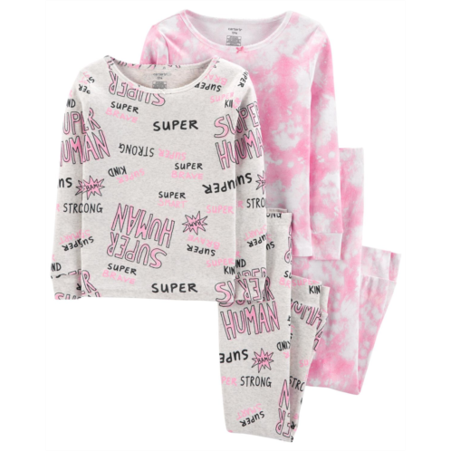 Carters Pink Kid 4-Piece Tie-Dye 100% Snug Fit Cotton Pajamas