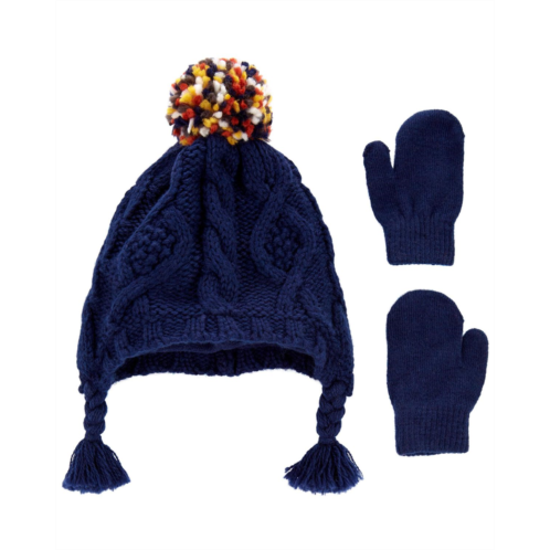 Carters Navy Toddler 2-Pack Trapper Hat & Mittens Set
