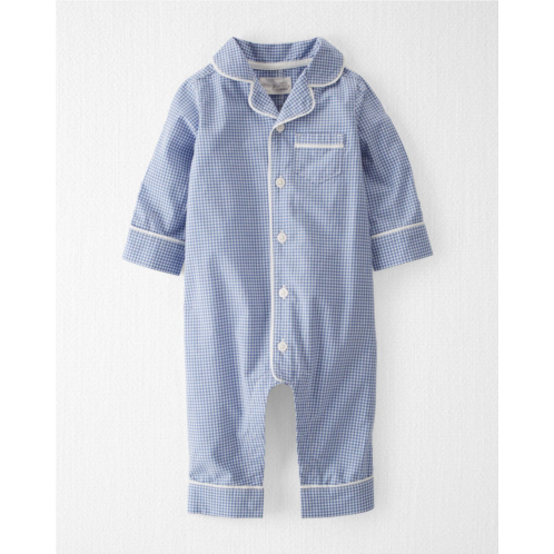 Carters Blue Baby Gingham Print Organic Cotton Coat Style Sleep & Play Pajamas