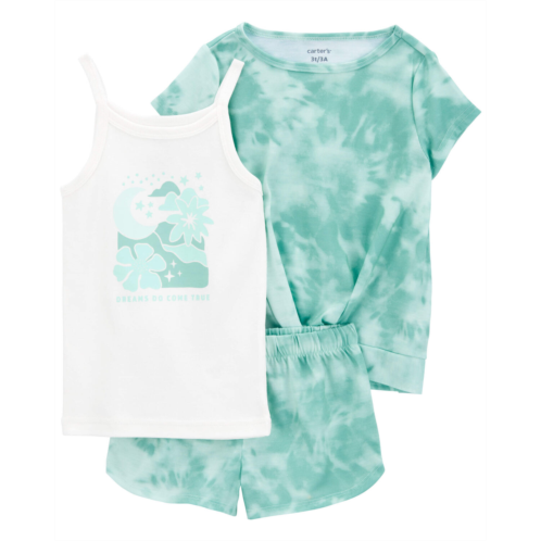 Carters Turquoise/White Toddler 3-Piece Tie-Dye Loose Fit Pajamas