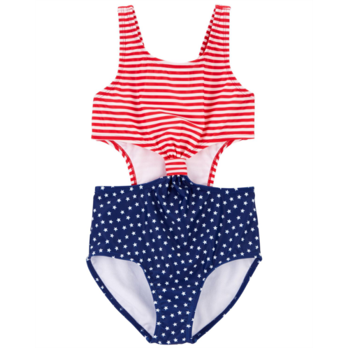 Carters Red, White, Blue Kid Stars and Stripes 1-Piece Cut-Out Swimsuit