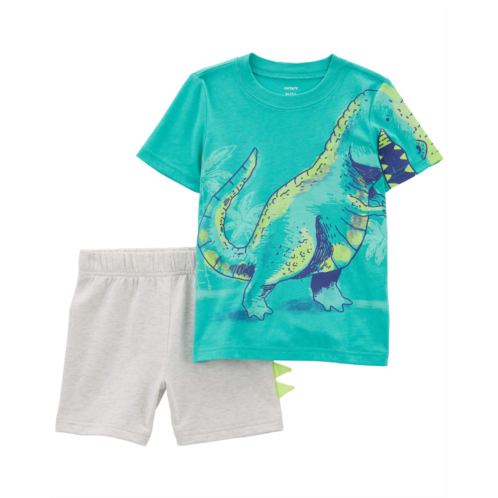 Carters Turquoise/Grey Toddler 2-Piece Dinosaur Tee & Short Set