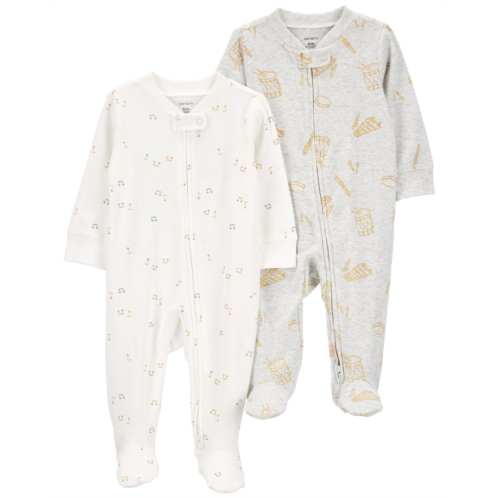 Carters White/Grey Baby 2-Pack 2-Way Zip Cotton Blend Sleep & Play Pajamas