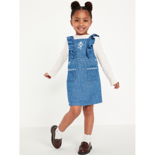 OldNavy Long-Sleeve Ribbed T-Shirt and Embroidered Jean Dress Set for Toddler Girls
