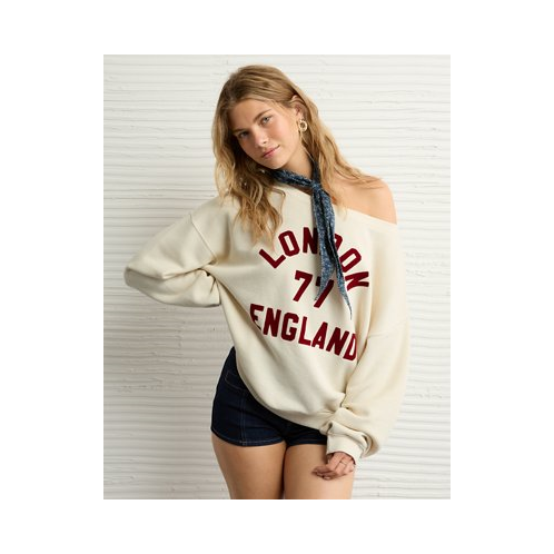 American Eagle AE Off The Shoulder Destination Graphic Sweatshirt