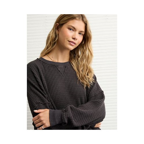 American Eagle AE Big Hug Crew Neck Waffle Sweatshirt