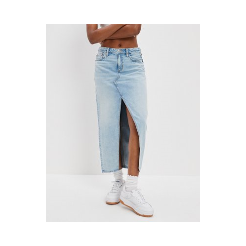 American Eagle AE Dreamy Drape Low-Rise Denim Maxi Skirt