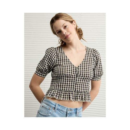 American Eagle AE V-Neck Puff Sleeve Corset Shirt