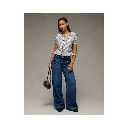 American Eagle AE Collared Puff Sleeve Tie Front Blouse
