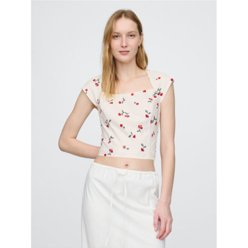 Gap Linen-Blend Cap-Sleeve Crop Top