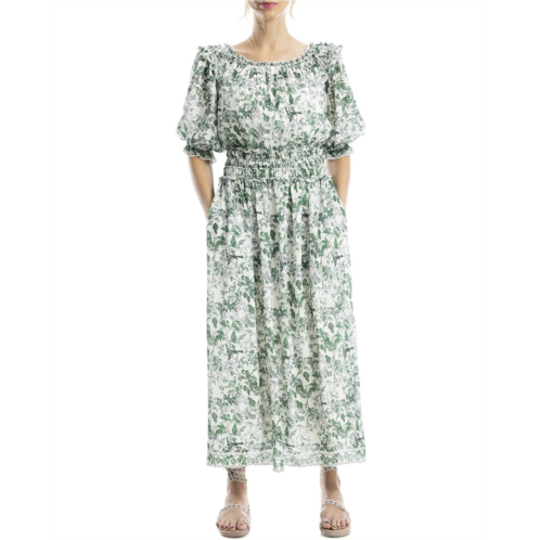 Max Studio puff sleeve smocked waist maxi dress