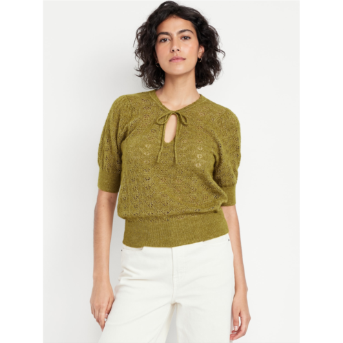 OldNavy Wool-Blend Puff-Sleeve Tie-Neck Sweater